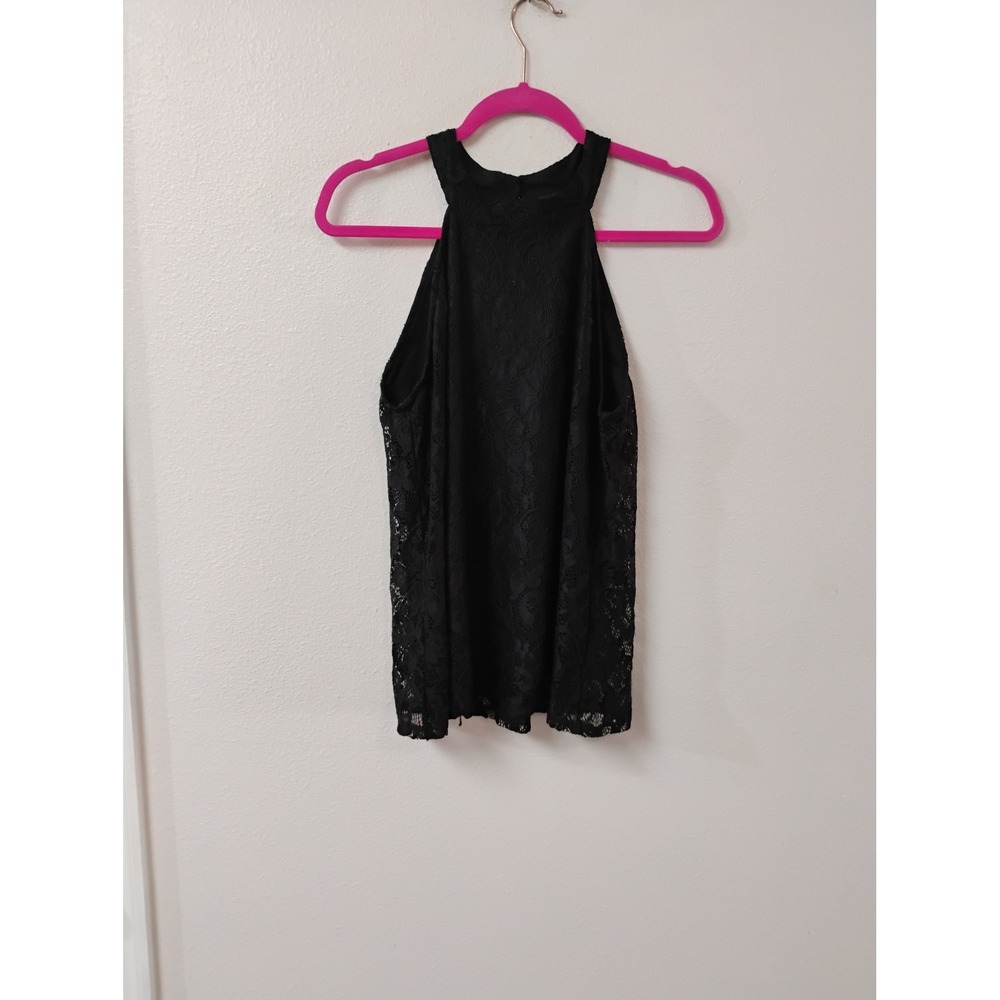Cable & Gauge Black Floral Lace Halter Top Sleeveless Blouse XL Keyhole Back